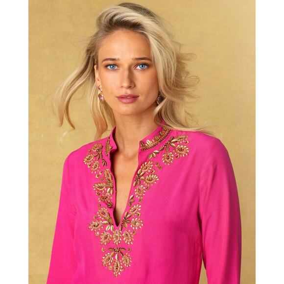 NicoBlu Callista Tunic – Hot Pink with Gold Embellishments - Picture 1 of 7